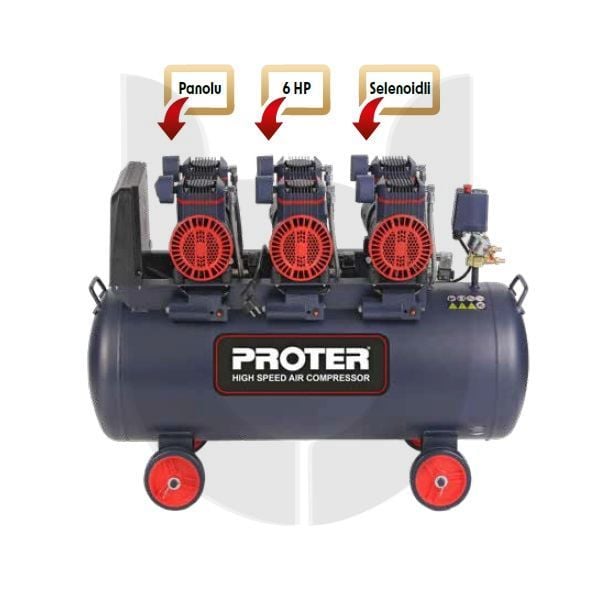 PROTER 100 Litre PR 106 HZ Hızlı Yağsız Hava Kompresörü