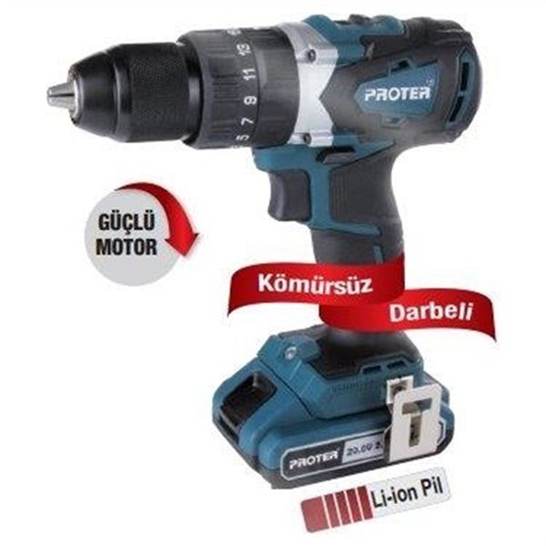 Proter PST 720 BL Çift Akülü Kömürsüz Darbeli Matkap Vidalama