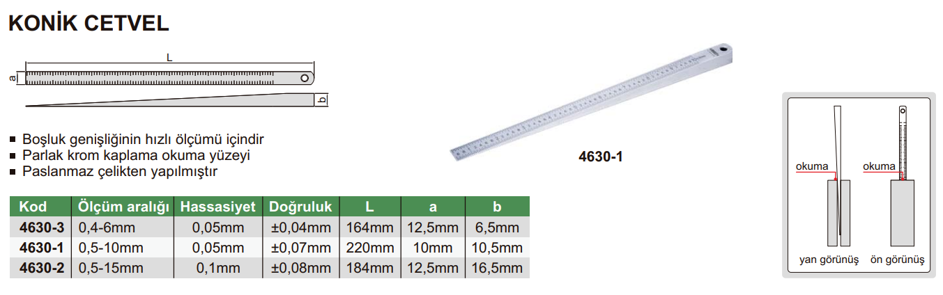INSIZE 4630 Konik Mastar tablo