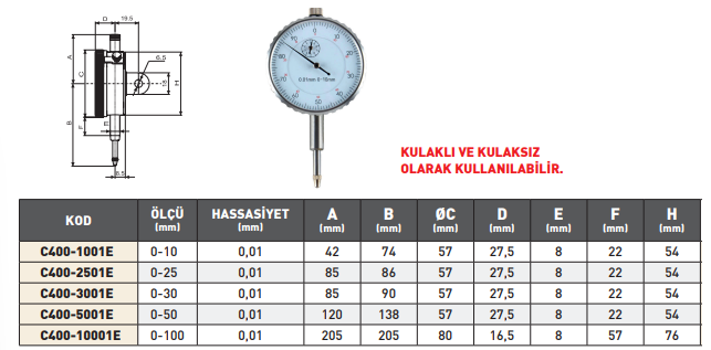 Pld 0-100mmx0.01 Ekonomik Tip Komparator Saati