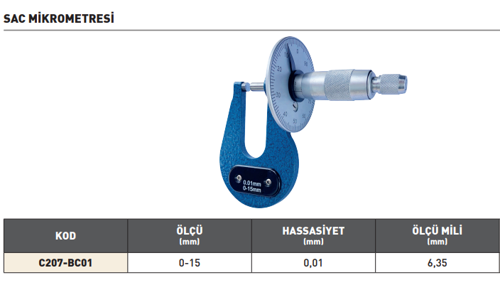 Pld 0-15mmx0.01 Saç Mikrometre