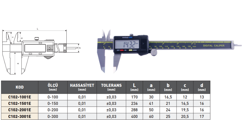 Pld 100mmx0.01 Ekonomik Tip Dijital Kumpas tablo