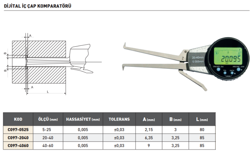 Pld 20-40x0.005mm Dijital İç Çap Komparatoru