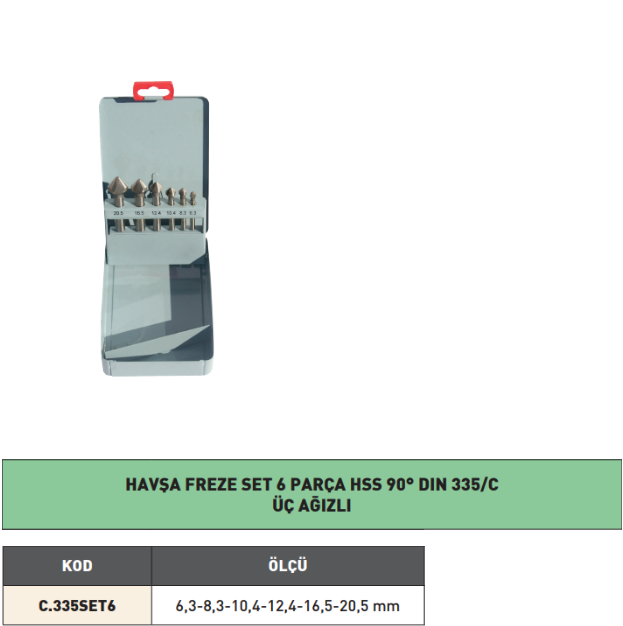 Pld 6 Parça Set Havşa Freze 90° HSS tablo