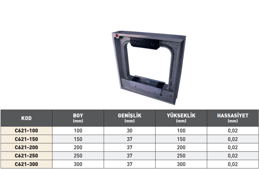 Pld Çerçeveli Hassas Su Terazisi tablo