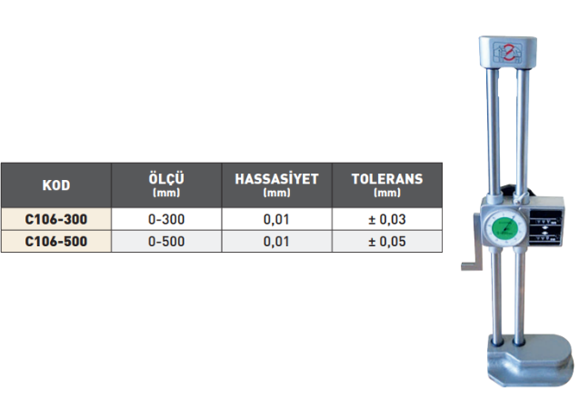 Pld Çift Kolon Saatli Yükseklik Mihengiri tablo