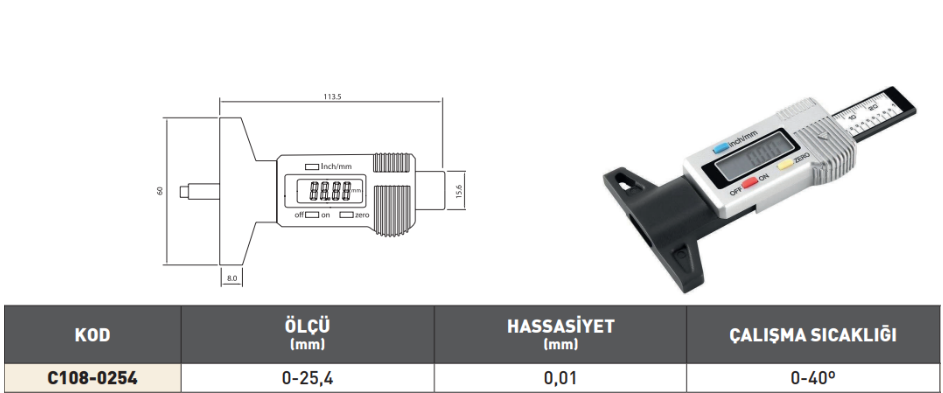 Pld Dijital Diş Derinlik Kumpasi tablo