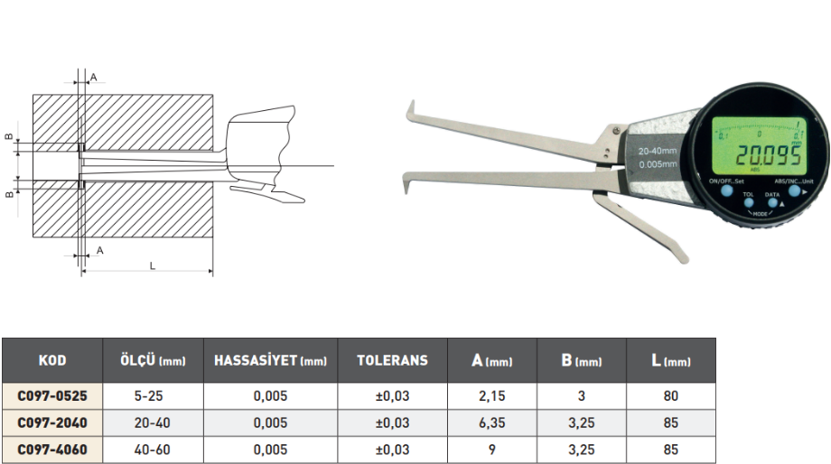Pld Dijital İç Çap Komparatoru tablo