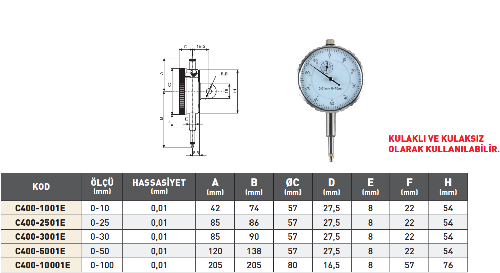 Pld Kulakli Komparator Saati tablo
