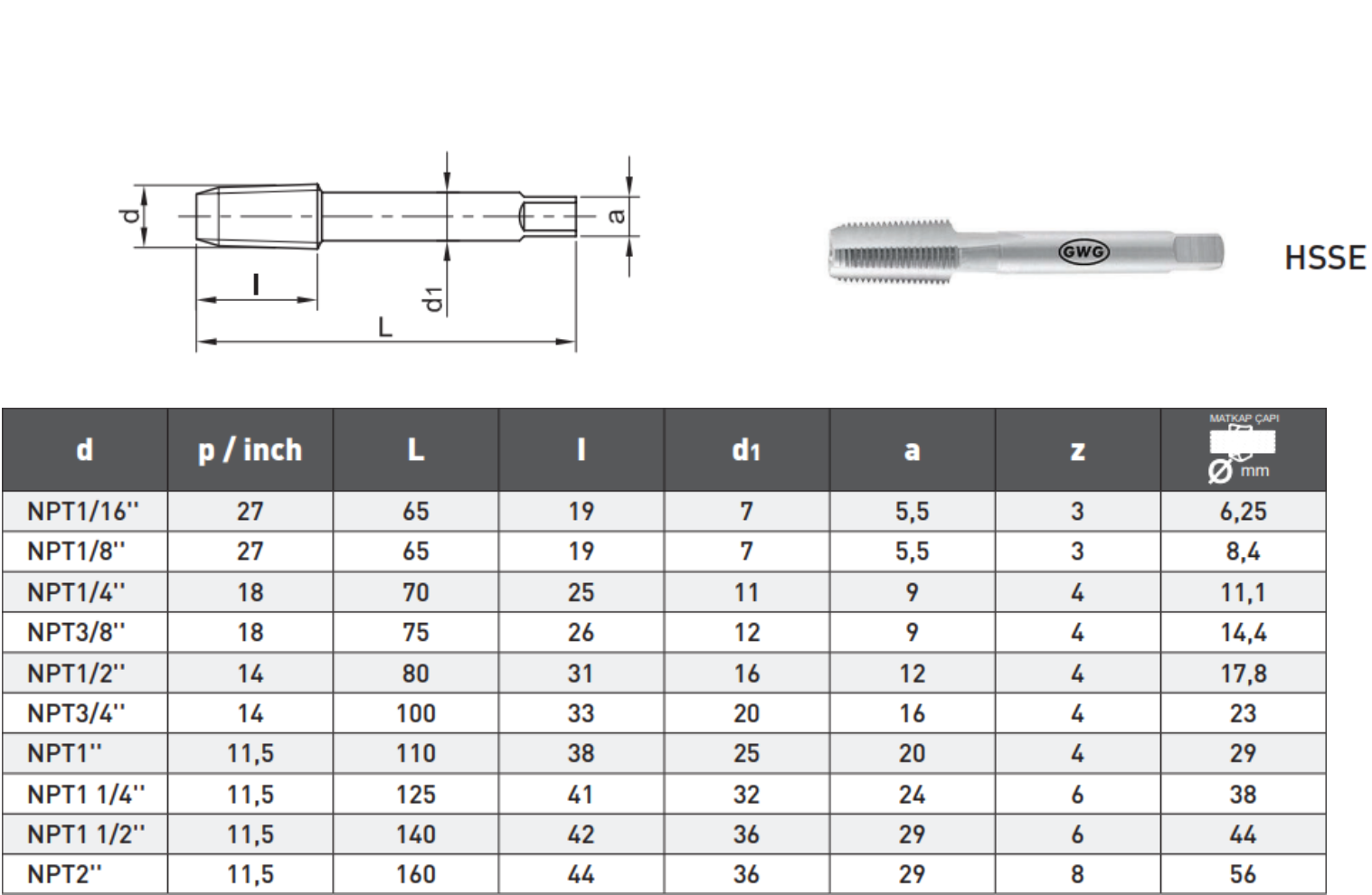 Pld Npt1 Makine Kılavuzu DIN2181 tablo