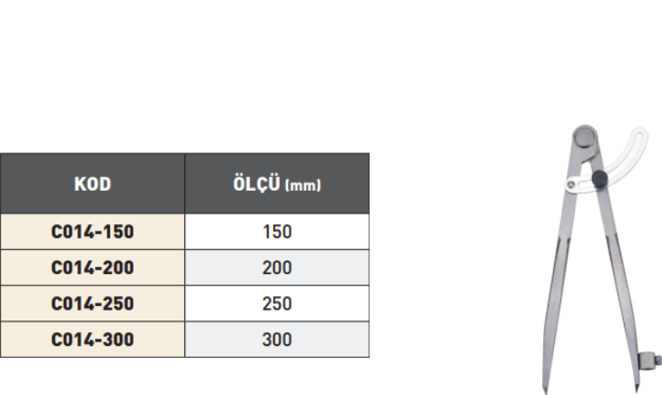 Pld Yandan Civatalı, Kalem Tutuculu Pergel tablo
