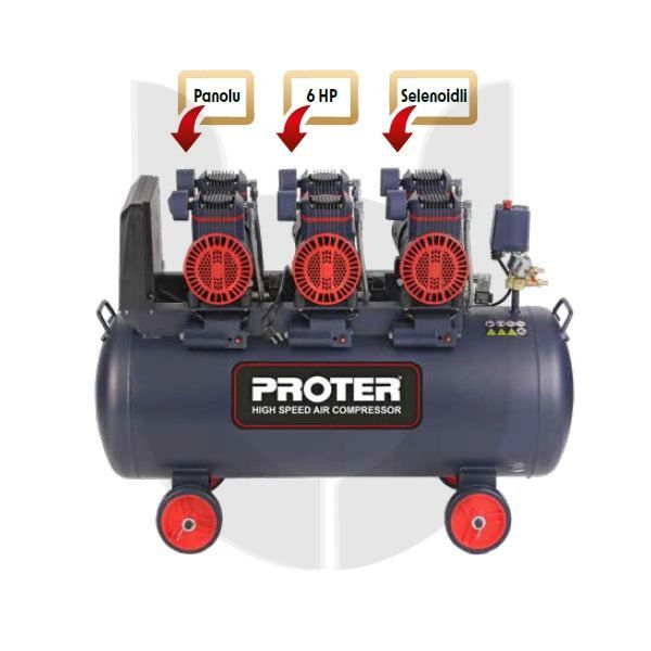 PROTER 100 Litre PR 106 HZ Hızlı Yağsız Hava Kompresörü