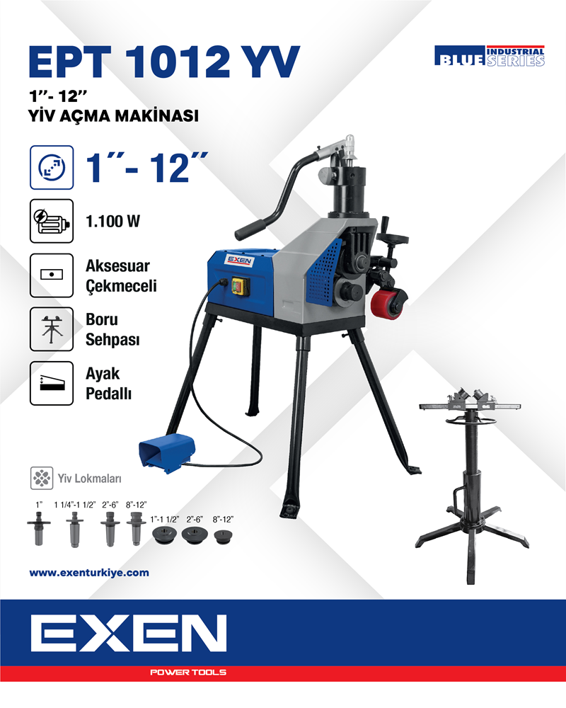 EXEN EPT 1012 YV - 1''-12'' 1100W Elektrikli Yiv Açma Makinası