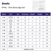 Besdia PF10L Elmas Eğe Seti 10'lu