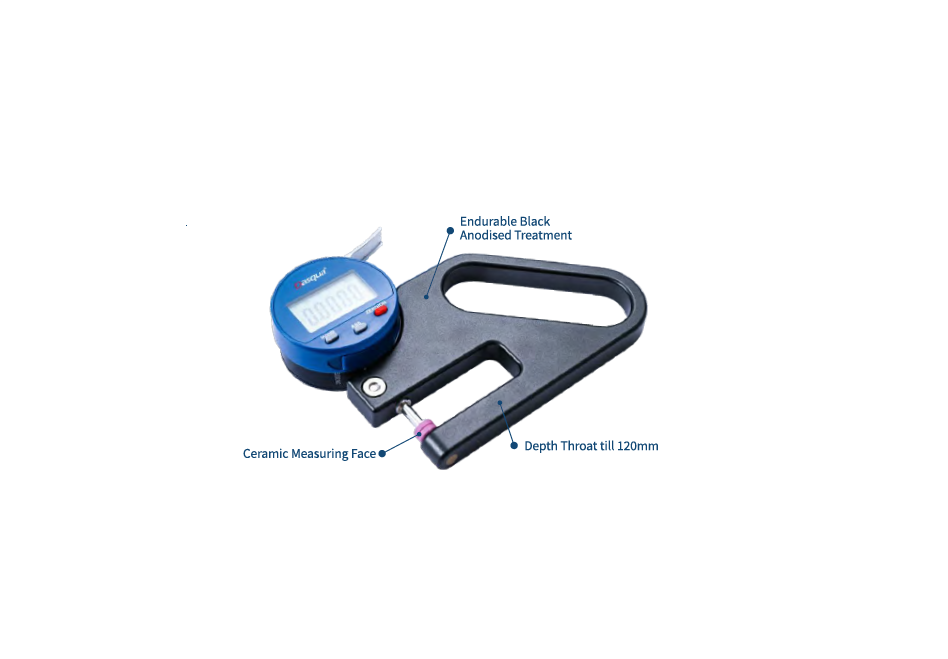 Dasqua 0-10mm Dijital Kalınlık Komparatörü Dayanıklı Siyah 100mm 0.01mm 5840-6225