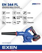 EXEN  EN 344 FL  - 21V 4Ah Kömürsüz Şarjlı Hava Üfleyici 4.5m³/min.
