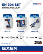 EXEN  EN 304 SET  - 21V 4Ah  Kömürsüz Şarjlı Makina 3'lü Set