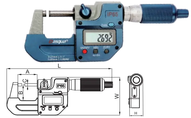 Dasqua 0-25mm Dijital Dış Çap Mikrometre IP65 Yağa, Suya Dirençli 4410-2105-A