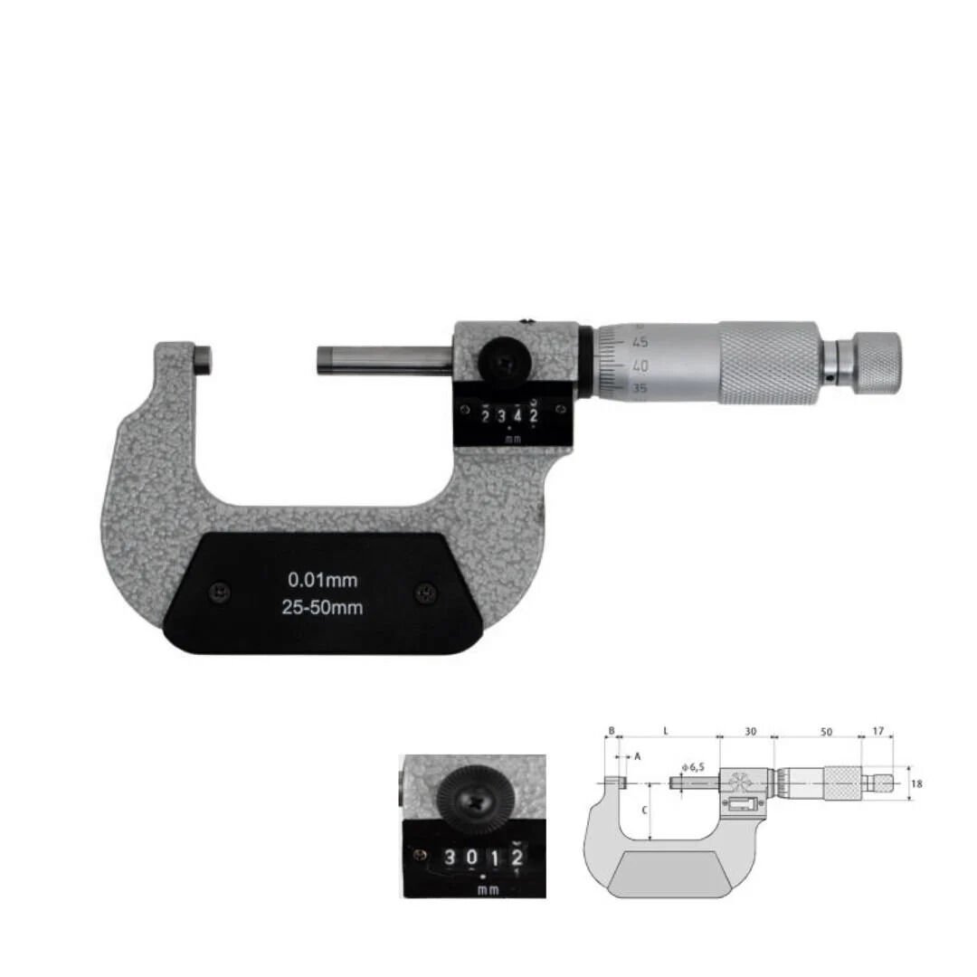 0-25mm Numaratörlü Mi̇krometre