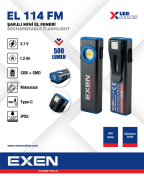 EXEN  EL 114 FM - 3.7V 1.2Ah 500 Lümen Şarjlı Mini Tip El Feneri