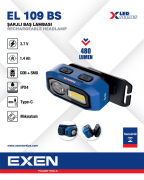 EXEN  EL 109 BS - 3.7V 1.4Ah 480 Lümen Şarjlı Baş Lambası
