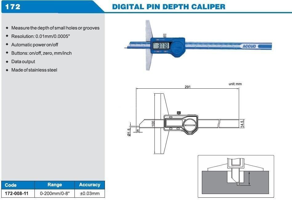 ACCUD Dijital Pimli Derinlik Kumpası 172 Serisi 0-300mm