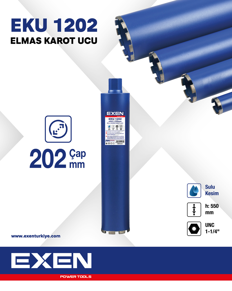 EXEN EKU 1202 - 202x550 mm Elmas Karot Ucu  (Sulu Kesim)