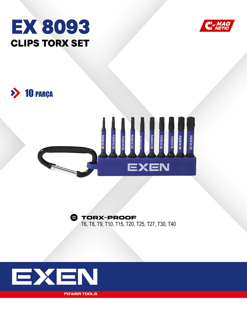EXEN EX 8093 50mm Clips Torx Set-10 Parça Uç Seti