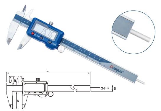 Dasqua 0-150mm Yuvarlak Çubuklu Dijital Kumpas 2000-1605
