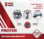 PROTER PST 913 TRİO 4.0Ah 20V Li-ion Pil  Kömürsüz Şarjlı (Üçlü Makina Set)